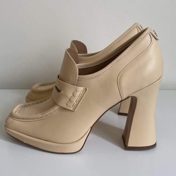 Sam Edelman Women's Jeanette Block Heel Leather Loafer Pumps Size 9 Cream Color - Picture 4 of 14